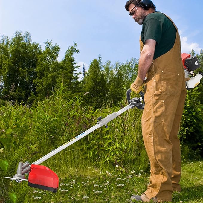 2025 New Gas Weed Wacker - 52cc 2-Stroke 5 in 1 Multi-Functional Lawn Mower Hedge Trimmer Pruners Gas Powered Brush Cutter, Handheld Weed Eater for Garden and Yard Lawn (Red)