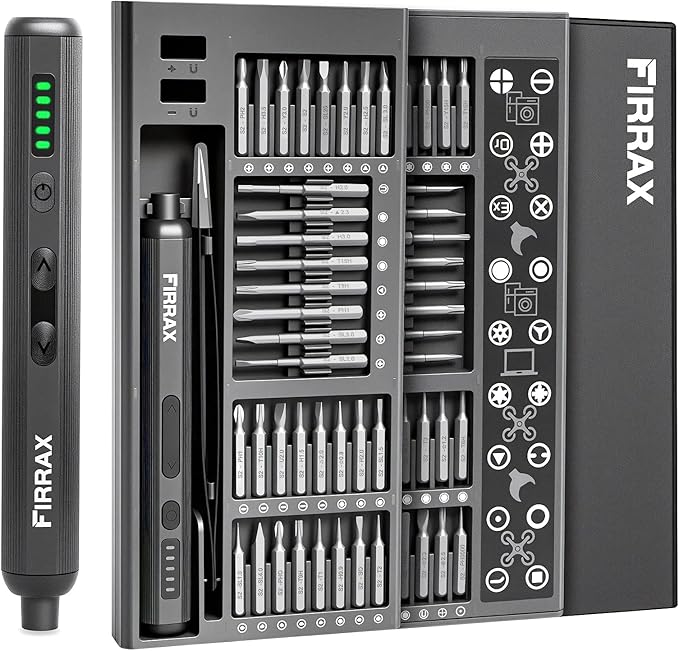 Mini Electric Screwdriver 3.7V, FIRRAX 76-in-1 Small Precision Electric Screwdriver Set with 5 Torque Levels, S2 Magnetic Bits, LED Lights, Power Screwdriver Repair Tool Kit for Laptop/Phone/Camera