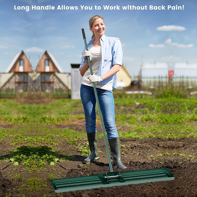 Goplus Lawn Leveling Rake, 46" x 10" Heavy Duty Level Lawn Tool w/ Ergonomic Handle for Soil, Effort-Saving Landscape Rake for Garden, Backyard, Golf Course, Farm, Pasture