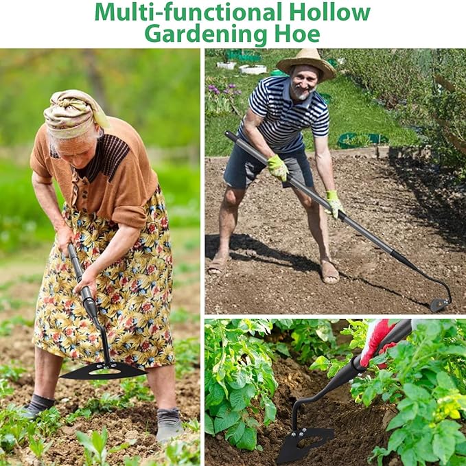Garden Hoe, 84" Hollow Hoe Garden Tool with Long Handle and Sturdy Blade for Digging, Weeding, Hoeing, Cutting and Loosing Soil, Sickle Gardening Set Heavy Duty Landscaping Tools