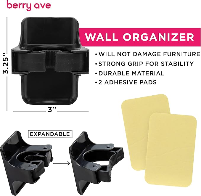 Combo 5 Slot Broom Holder w/ 1 Self Adhesive Mop Gripper No-Drilling, Wall Mount Tool Organizers For Kitchen, Garage, Laundry Room- Anti-Slip Hanger For Brooms, Mops, Rakes, Dustpans (Black/Black)