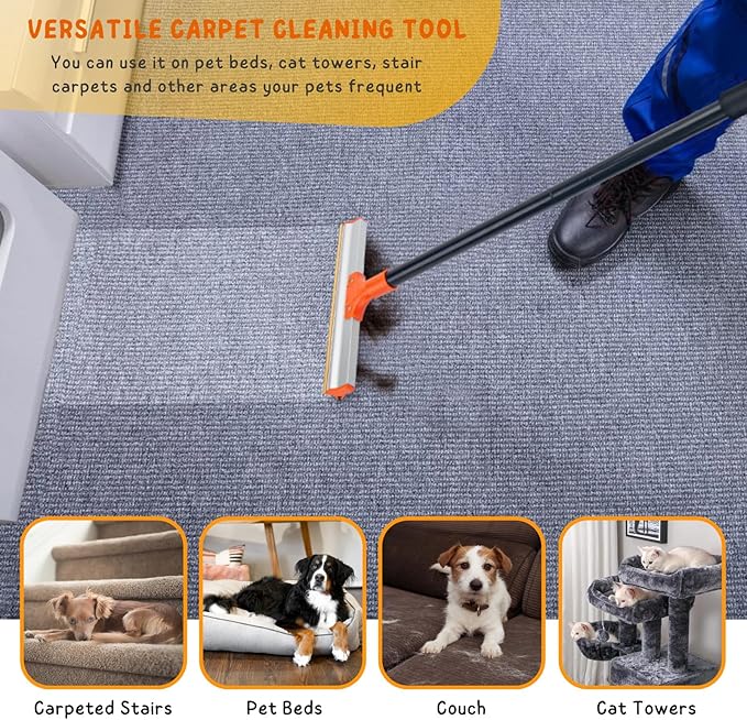 Carpet Rake for Pet Hair Removal, 57'' Long Handle Dog and Cat Hair Remover Tool to Fluff Rug, Stair Carpets and Couch Cleaning Rake