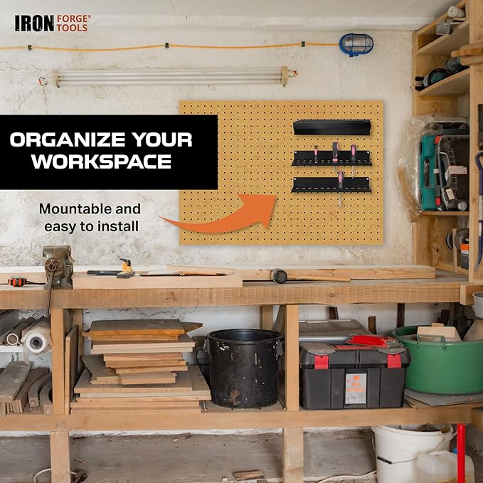 Iron Forge Tools Metal Hand Tool Organizer, Hammer & Pliers and Screwdriver Storage Rack - Wall Mounted Holder for Workshop, Organizer and Storage