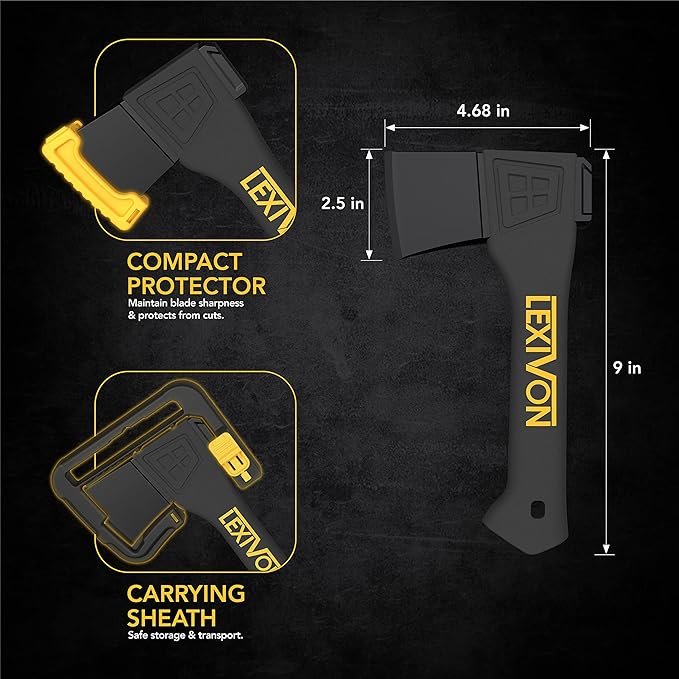 LEXIVON V9 Camping Hatchet, 9-Inch Axe | Ergonomic Grip, Lightweight Fiber-Glass Composite Handle | Protective Carrying Sheath Included (LX-V9)