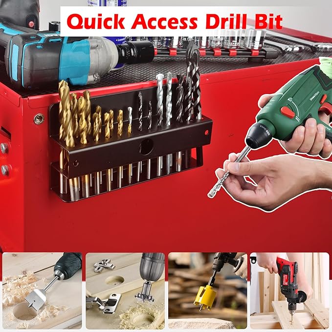 MUTUACTOR Magnetic Drill Bit Organizer,No Drilling Magnet Impact Drill Bit Storage,Anti-Slip Heavy Duty Magnetic Drill Bits Holder for Long Phillips Head Drill Bits,Black,26 Holes