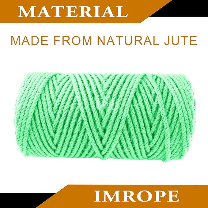 4mm x 200 Feet Light Green Jute Rope, Twine for Gardening Tomato Climbing Plant Tie Floristry Crafts Gift Wrapping Packing Decor