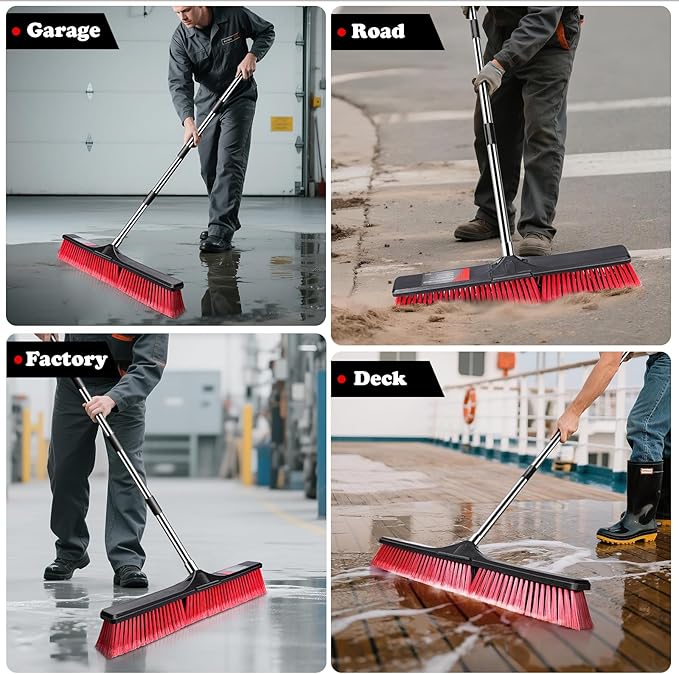 MASTERTOP 25'' Yard Broom, Heavy Duty Garden Broom with Stiff Bristles, Outdoor Sweeping Brush,Push Broom for Warehouse Garden Garage Factory Patio Deck Driveways