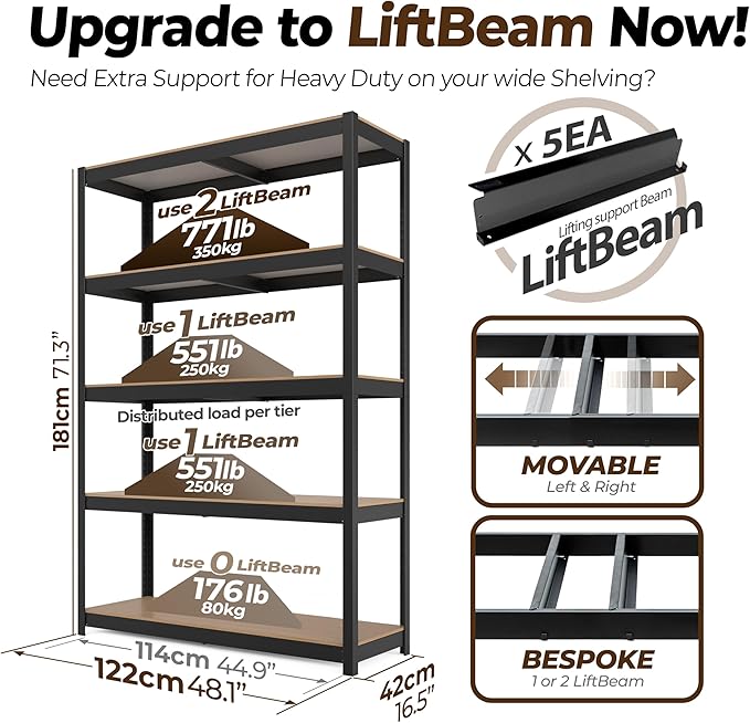 HOMEDANT House 48" Wide Boltless Heavy Duty Garage Storage Shelving Adjustable 5-Tier Metal Shelves Laminated Organization Shelf Industrial Utility Rack for Pantry Warehouse Office Store 2Pack