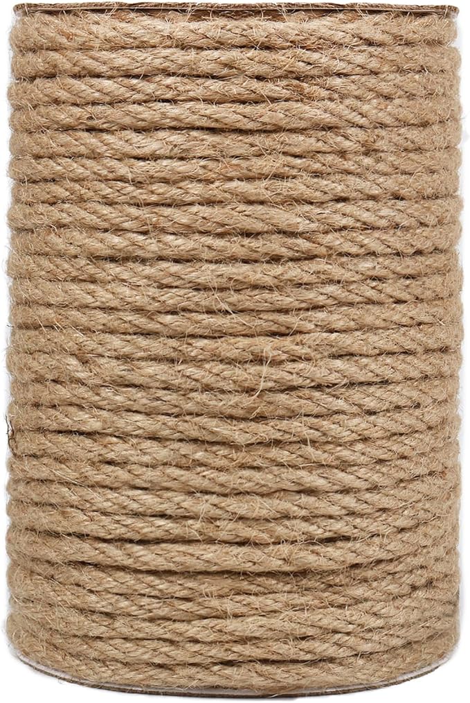 Tenn Well 6mm Jute Rope, 164 Feet Strong and Thick Twine Rope for Crafts, Gardening, Bundling, Cat Scratching Post, Home Decor, Christmas Decorations