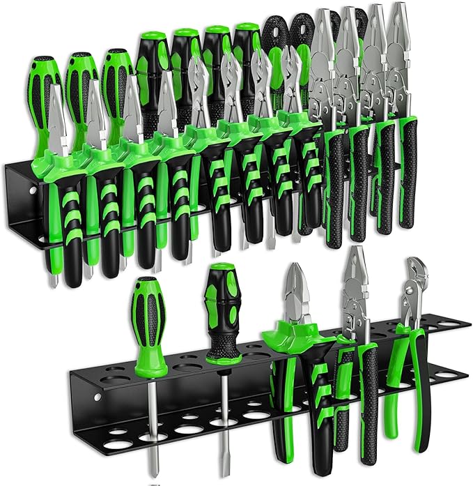 Screwdrivers Pliers Holder Wall Mount, Heavy Duty Metal Utility Storage Rack for Pliers Small Tools, Screw Driver Organizer Suitable Garages Homes Workshops Sheds (23 holes 2PC)