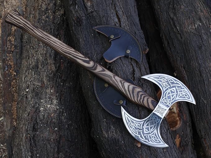 24” Viking Double Handed Axe, Large Norse Axe, Scandinavian Style Hatchet Double Headed ax, Viking ax, History of Norse Mythology self Defense Prop Tools