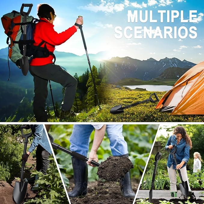 Shovel, Garden Shovel for Digging, 31 inch Small Shovels Heavy Duty Portable Mini Spade with Curved D-Handle for Gardening, Digging, Camping, Car, Kids Sand Beach Shovels