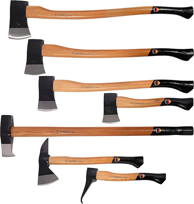 1844 Helko Werk Germany Förster 7 Piece Set - 1 x Hatchet - 1 x Light - 1 x Medium - 1 x Heavy Felling Axes - 1 x Fireman's Hatchet - 1 x Sappi - 1 x Splitting Maul (Förster Axe Set)