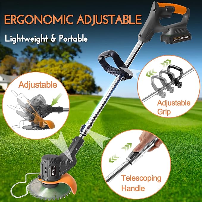 Electric Weed Wacker Cordless: 21V Battery Powered Weed Eater with 2 * 2.0Ah Battery, Charger & 5 Types Blade Lightweight Grass Trimmer for Garden Yard Lawn Work