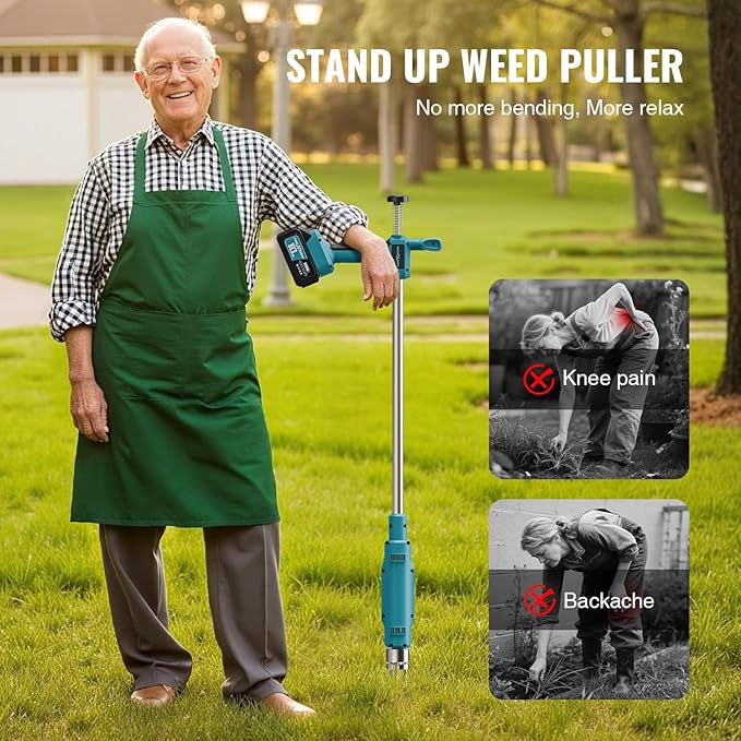 Weed Puller Tool,Electric Stand Up Weed Puller Tool, 21V Battery Powered w/ 1pcs 3000mAh,Heavy Duty 3-Claw Steel Root Weeder,for Dandelion Lawn Garden Yard(Blue)