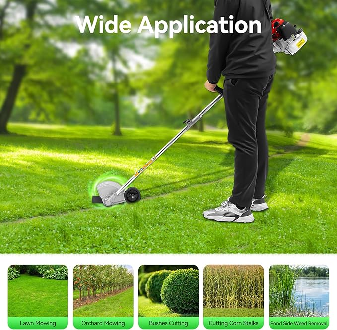 43CC 2-Stroke Weed Eater Gas Powered Weed Wacker, 2 Blade Heads Cordless Lawn Edger Gas Weed Trimmer with Shoulder Strap and Goggles Grass, Trimmer Tools for The Garden and Yard