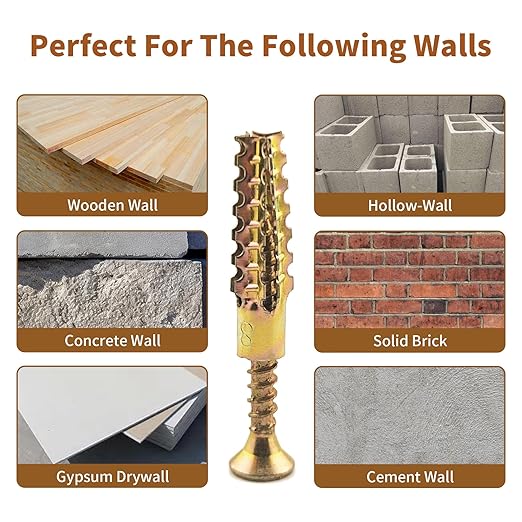 65 Packs Heavy Duty Hollow Wall Anchors with Screws, Loose Hinge and Stripped Hole Repair Kits (8x38mm)
