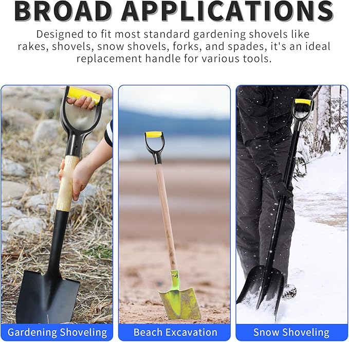 ID 1.26" Yellow & Black Shovel D-Shaped Grip Handle,PVC Shovel D Straight Grip Handle,Plastic Spade Replacement Snow Removal Garden Accessorie Backyard Digging,7.6×4.13-in(H*T)
