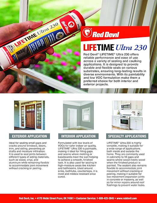 Red Devil 0775 Lifetime Ultra Premium Elastomeric Acrylic Latex Sealant, 5.5 oz., White, 1 Pack