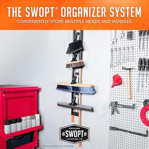 SWOPT 10" Rough Surface Deck Brush, 24" Multi-Surface Push Broom + 60" EVA Foam Comfort Grip Wooden Handle, Broom Kit Combo — 2 Cleaning Heads and Long Handle Interchangeable with SWOPT Cleaning Head