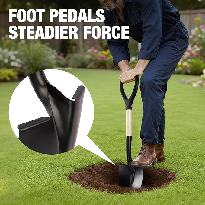 REDCAMP 27" Shovel for Digging, Garden Spade Tool with D-Handle, Manganese Steel Wooden Handel Spade Digging Tool,Beach,Sand Car Snow Shovel