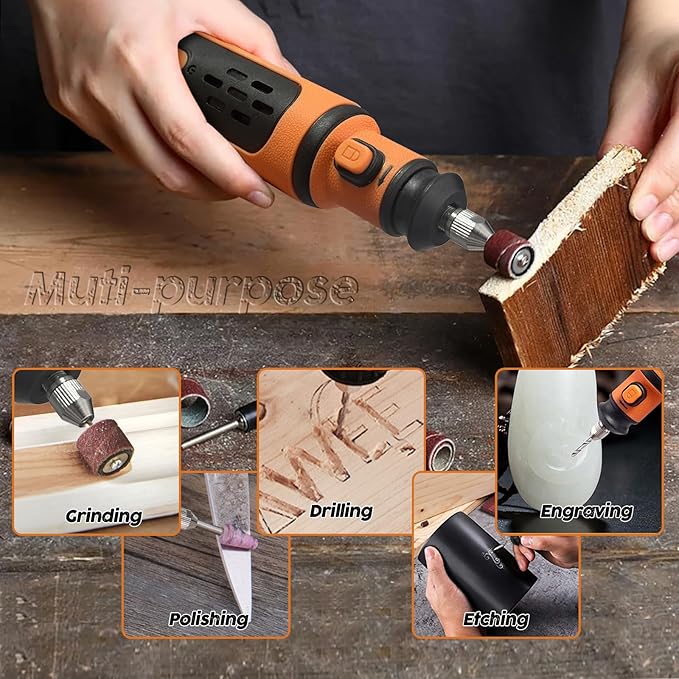 8V Cordless Rotary Tool Kit, 5-Speed rechargeable Kit, USB Charging with 79 Accessories Multi-Purpose Power Tool for Sanding, Polishing, Drilling, Etching, Engraving, DIY Crafts