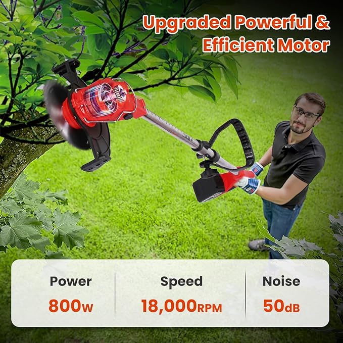 Cordless Weed Wacker, 2x2.5Ah Battery Powered Grass Trimmer, Electric Weed Eater with Wheels, 3-in-1 Electric Lawn Edger with 3 Types Blades Brush Cutter for Garden, Yard