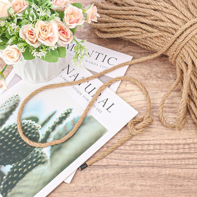 7 mm Jute Rope, 328 Feet Hemp Rope, Heavy Duty Jute Twine for Cat Scratch Post, Climbing Plants, Balcony Guardrail