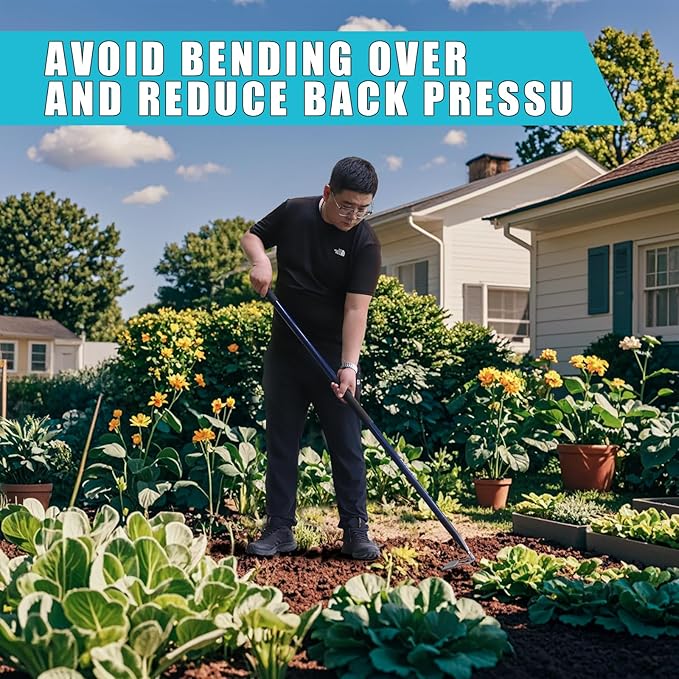 WIKER 58 Inch Heavy Duty Garden Hoe with Blue Fiberglass Handle, Weeding Hoe Garden Tool for Gardening