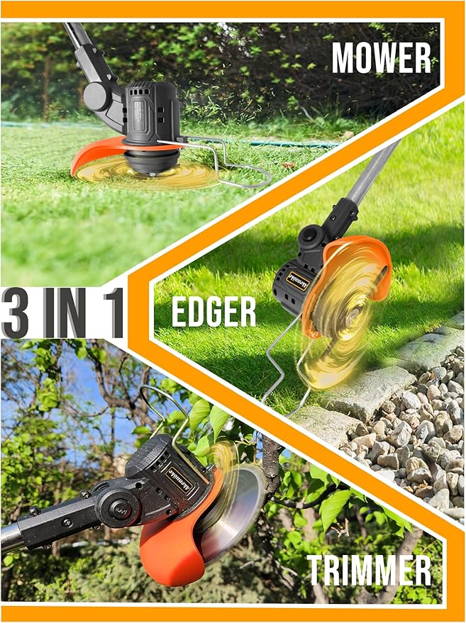 Electric Weed Wacker, 3 in 1 Weed Eater Battery Powered, Grass Trimmer Cordless with 2x21V Batteries & Charger, Lightweight Lawn Trimmer/Edger/Brush Cutter for Yard Garden