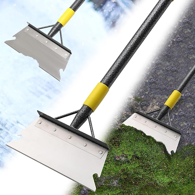 Multifunctional Flat Scraper, 88" Long Handle Manual Weeder, Heavy Duty Metal Floor Scraper Ice Chopper Snow Shovel Spade Garden Tool for Scraping, Ice Remove, Digging, Weeding, Lawn Edging