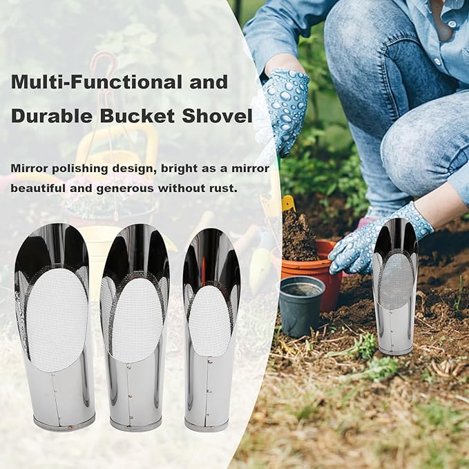 3Pcs Bonsai Soil Scoops Garden Shovels Garden Tool Bucket Shovel 3 Sizes Soil Scoops Soil Metal Spade Shovel Succulent Planting Potting Cup for Home Gardening Silver