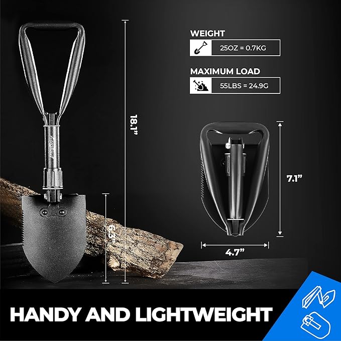 18'' Military Folding Camping Shovel, Offroad Survival High Carbon Steel Shovel (Black) AugTouf by toolant