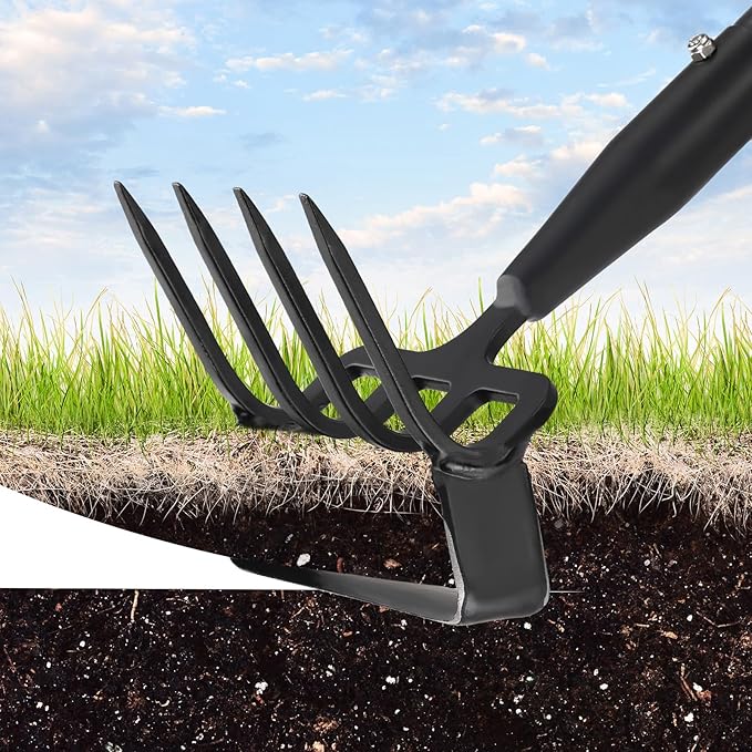 2-in-1 Garden Hoe Tool, Adjustable Length from 37 to 60inch, Ergonomic Design for Weeding and Raking, Durable and Rust-Proof Blade, Save Time and Effort