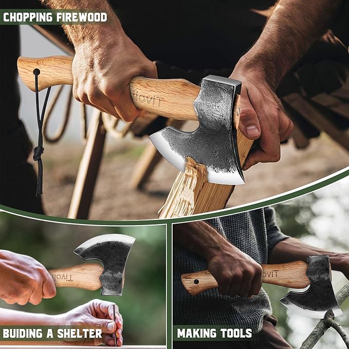 Tivoli 11 Inch Hatchet Camping Axe,Small Bushcraft Axe for Chopping and Wood Splitting,Ash Wood Handle,Perfect for Outdoor Survival and Adventures,Hunting, Trekking,Gardening