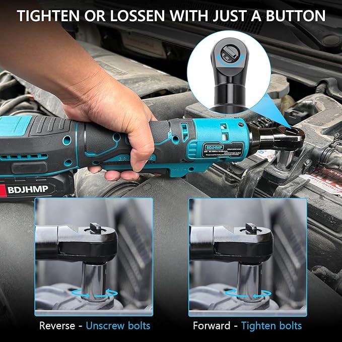 3/8'' Cordless Ratchet Wrench, 74FT-LBS (100N.m) Electric Ratchet with 21V 2 X 2.0Ah Battery, 400 RPM Chargeable Power Ratchet Driver Set with 8 Sockets,1/4 Adaptor, 3" Extension Bar,Brushless Motor