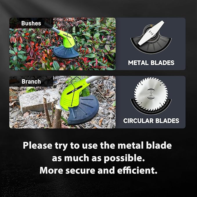 Weed Wacker Cordless,2000mah Battery Operated Weed Trimmer 3 Types Cutting Blade Lightweight Electric Grass Cutter,Fast Charger Portable Lawn Trimmer for Yard Garden