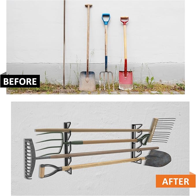 UNITEDPOWER Garden Tool Storage Rack,Wall Mounted Garage Organizer,Tool Utility Holder for Garden Equipment Shovel Rakes Brooms
