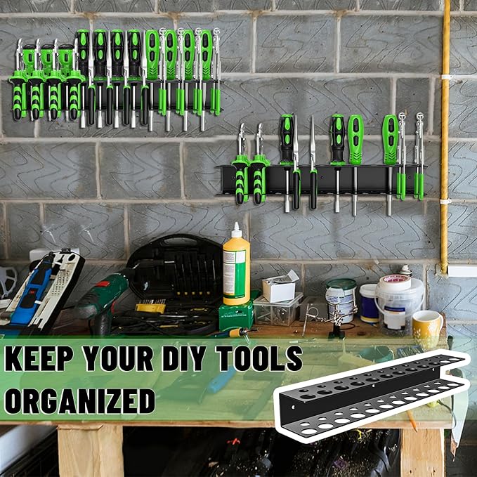 Screwdrivers Pliers Holder Wall Mount, Heavy Duty Metal Utility Storage Rack for Pliers Small Tools, Screw Driver Organizer Suitable Garages Homes Workshops Sheds (23 holes 2PC)