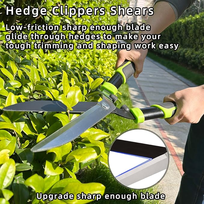 Hedge Clippers, Hedge Shears for Trimming Borders, Hedge Trimmer with Low-Friction Sharp Enough Blade, Garden Shears Gardening Tools with Soft Rubber Grip Bush Cutters Effortless Pruning 19 Inch