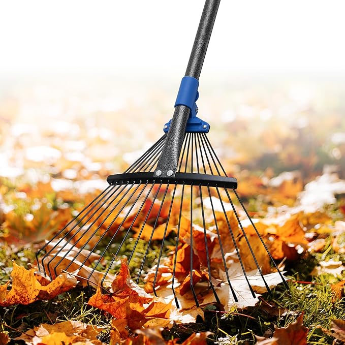 Adjustable Metal Leaf Rake Long Handle, 72 inch Garden Rakes for Lawns Heavy Duty Leaves with Expandable Head 8-17", Yard Women Kids Rake for Gardening RV Camping