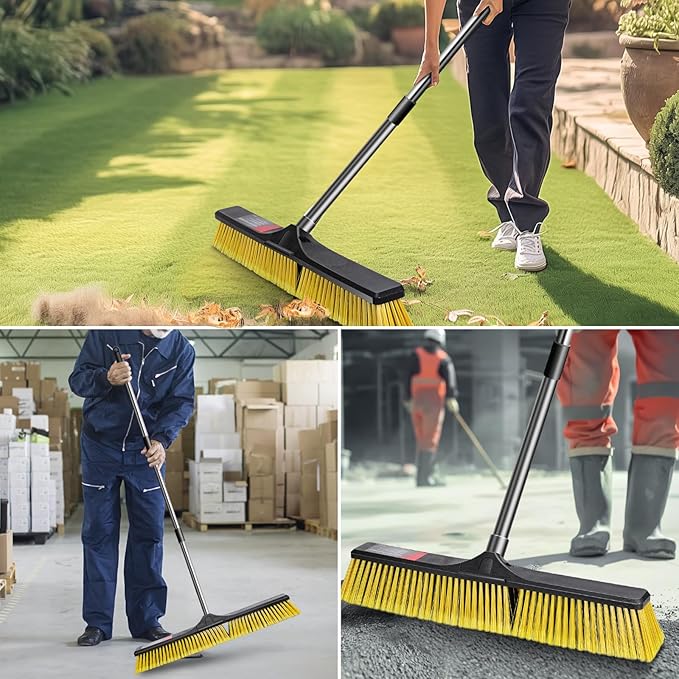 24" Push Broom,Masthome Industrial Broom with Stiff Bristles,Outdoor Broom Heavy Duty and 55" Long Handle,Heavy Duty Broom Brush for Garage Yard Patio Warehouse Concrete Floor Cleaning