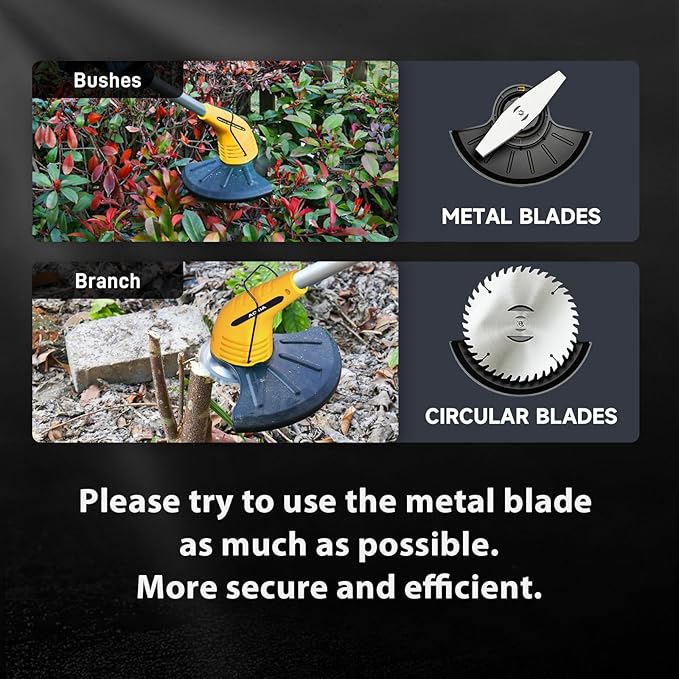 Weed Wacker Cordless,2000mah Battery Operated Weed Trimmer 3 Types Cutting Blade Lightweight Electric Grass Cutter,Fast Charger Portable Lawn Trimmer for Yard Garden