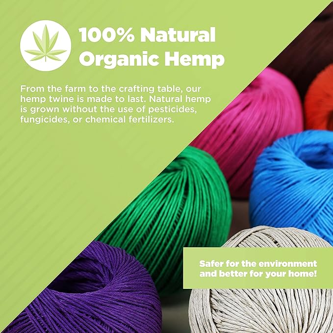 Hemp Twine for Gardening - Twine for Crafts - Organic Natural Hemp String for Jewelry Making - Strong Durable Cord for Decoration, Macrame + Cooking - 1MM, 100G/430 Ft. - 20 lb. Test Strength - Brown