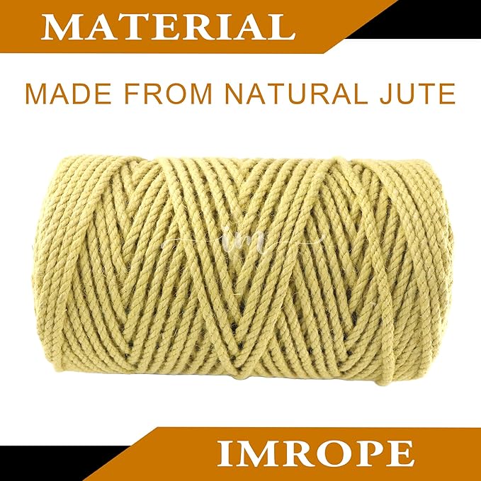4mm x 300 Feet Yellow Jute Rope, Twine for Gardening Tomato Climbing Plant Tie Floristry Crafts Gift Wrapping Packing Decor
