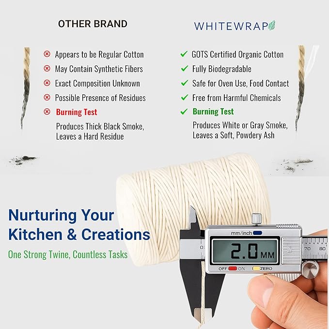 Premium Organic Butcher’s Twine | 2mm Natural Cotton, 1000 Feet – Oven-Safe for Turkey Trussing, Meat Roasting & Baking | Strong & Versatile for Cooking, Crafts & Gift Wrapping