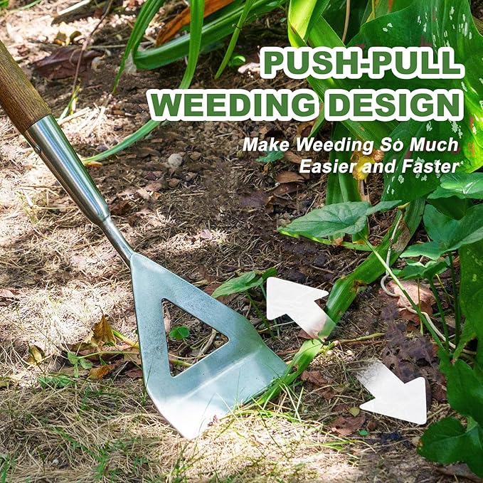 Haliaeetus Women's Dutch Hoe, 51'' Long Handle Dutch Hoe Weeder for Standing to Remove Weeds, Stainless Steel Push Pull Weeder for Weeding in Between Seedlings, Removal of Moss and Soil Loosening