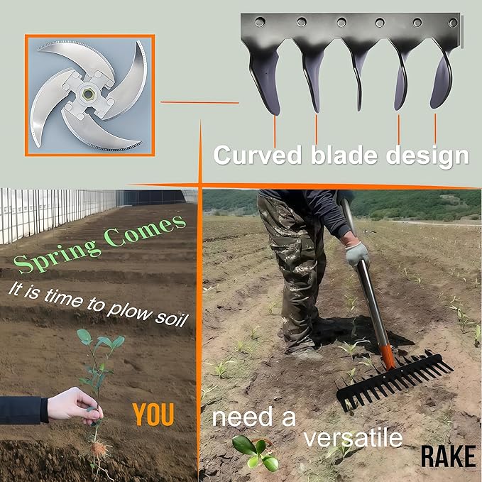 Thatching rakes for lawns, Heavy Duty Metal Thatcher rake with Strong Handle, Wide 15inch Iron dethatching rakes for Yard Leaf & Weed Clean, Soil Loose (Yellow-tine29)