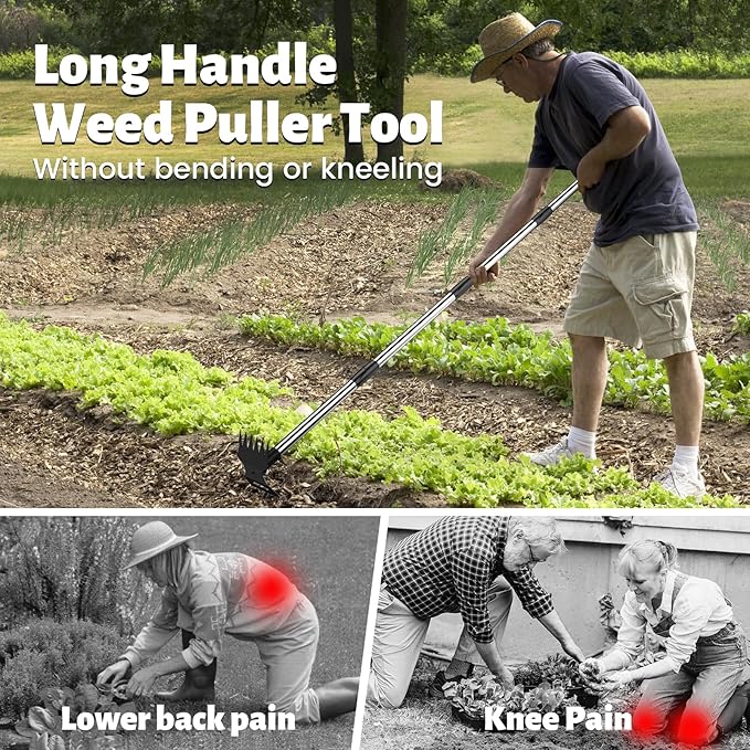 Weed Puller Tool with Long Handle – Garden Weeder Tool & 2-in-1 Garden Hoe for Easy Weeding in Yard, Lawn, Patio, Backyard and Farm
