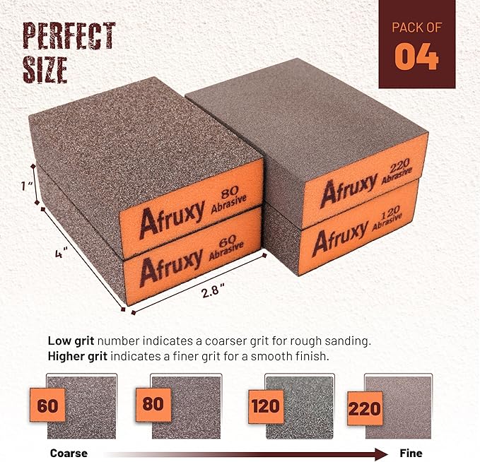 Professional-Grade Sanding Sponge 4-Pack with Gloves – 60/80/120/220 Grit, Wet Dry Hand Sander, Sand Paper Brick for Drywall Sanding, Wood Sanding